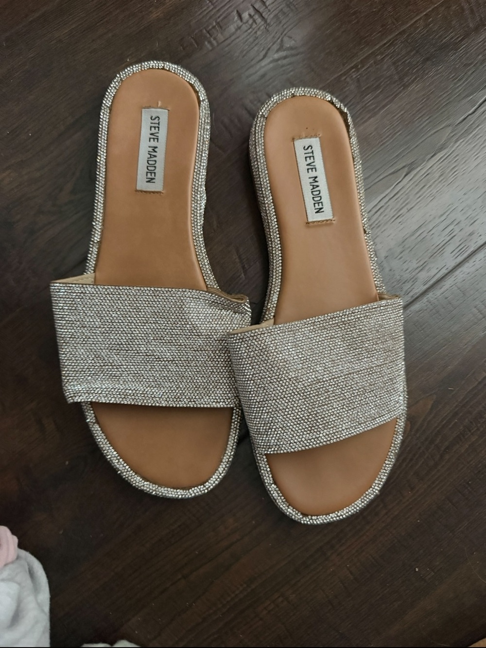 Steve Madden Metallic Crystal-Embellished Slide Sandals - Silver